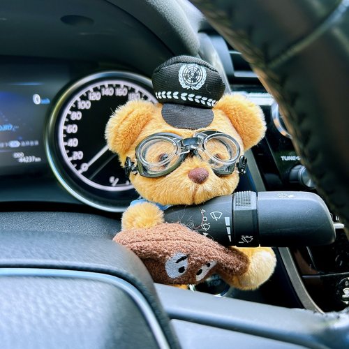 警察小熊车内饰品摆件汽车怀挡装饰玩偶可爱车载转向灯雨刮器公仔 - 图1