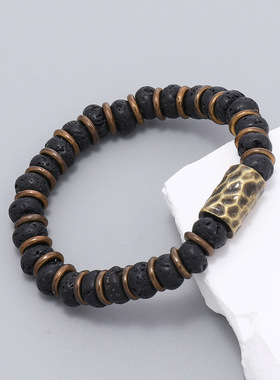 跨境热销新款配饰简约手工串珠手镯 文艺复古弹力线火山石手链