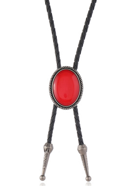 简约波西米亚复古编织绳波洛领带饰扣可调节个性西部牛仔领结项链