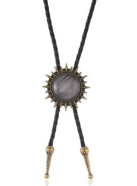 跨境新款配饰简约花型吊坠波洛领带饰扣创意复古编织绳领结项链