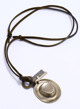 欧美复古个性帽子牛皮项链