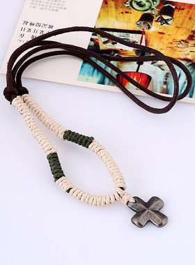 欧美朋克编织十字架项链