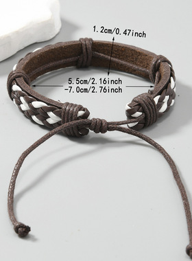 欧美热销手工编织皮革可调手链