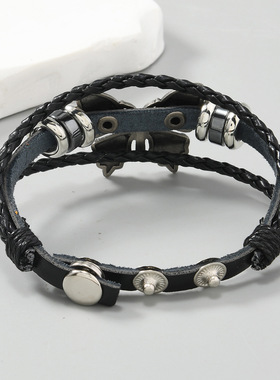 欧美轻奢复古蝴蝶编织皮绳手链