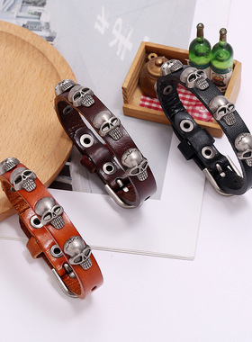 跨境朋克风牛皮手链百搭