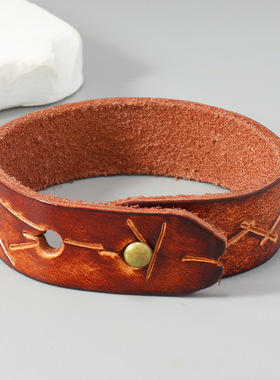 简约文艺复古男士牛皮手链个性百搭欧美朋克风手镯 跨境热卖饰品