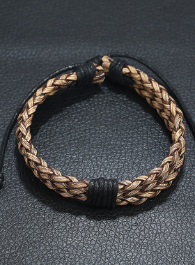 厂家直销复古编织皮革手链简约欧美男士仿牛皮手链手绳可调节