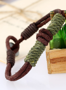 欧美编织手链情侣手链牛皮复古