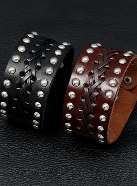 欧美复古编织皮革手链跨境热销