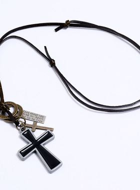 欧美跨境滴油十字架牛皮项链