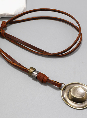 欧美简约百搭复古帽子皮革项链 冷淡风个性气质高级感ins毛衣链