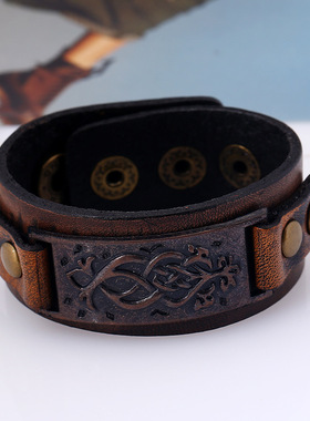 新款做旧复古牛皮手环