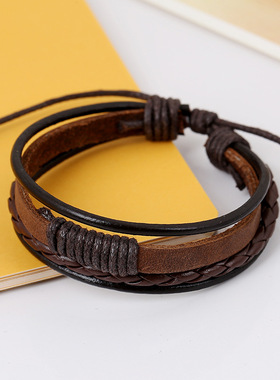 简约气质复古编织多层牛皮手链
