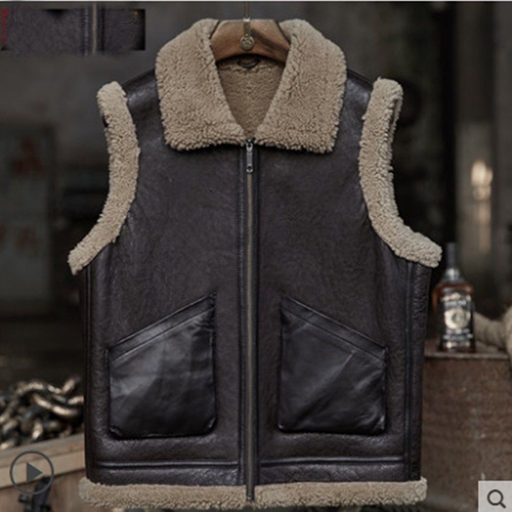 原生态短款复古翻领皮毛一体男马甲皮衣加厚皮背心真皮坎肩外套男,淘宝优惠券,粉丝福利购,淘宝优惠卷