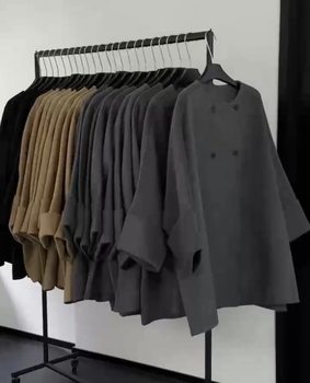 100% Wool Cloak coat ຄໍເຕົ້າໄຂ່ທີ່ວ່າງແບບເກົາຫຼີສໍາລັບແມ່ຍິງດູໃບໄມ້ລົ່ນແລະລະດູຫນາວຮອບຄໍຍາວເຄິ່ງຂ້າງສອງດ້ານ woolen handmade coat
