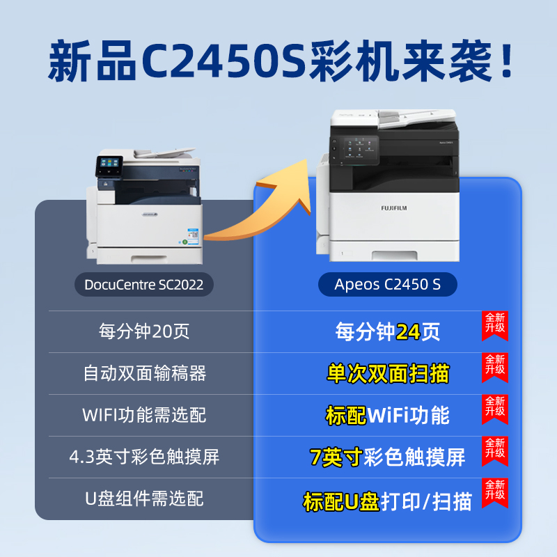 富士施乐Apeos C2450S  A3彩色激光打印机自动双面复印一体机办公 - 图0