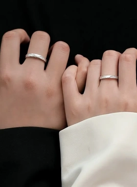 s999纯银微澜心动情侣开口戒指高级感轻奢网红潮简约冰川对戒