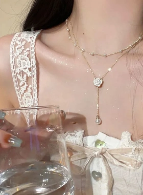 双层山茶花项链小众设计