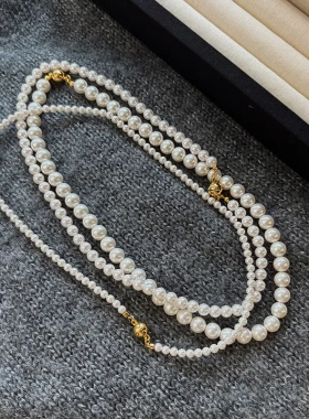 磁吸珍珠项链女施家澳白小米珠串珠锁骨链轻奢小众百搭气质颈链