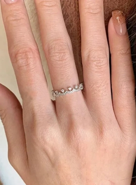 银饰新款S925纯银满钻排戒蕾丝戒指男女简约个性时尚潮流款式