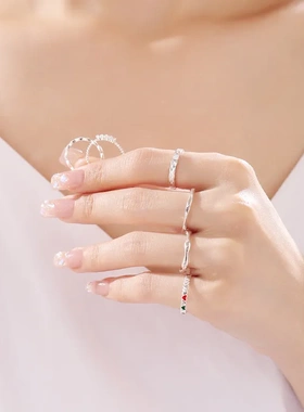 简约风素圈实心闭口s999纯银戒指女韩版潮流小众设计感尾戒食指戒