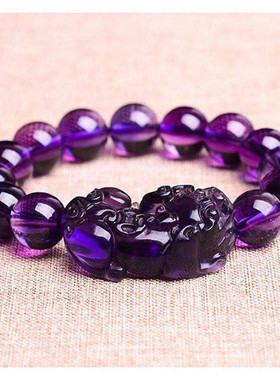 直播爆款紫水晶貔貅手链紫晶圆珠手链聚福纳财