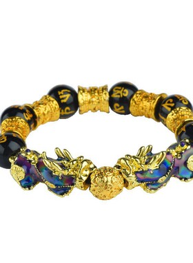 仿黑曜石越南沙金貔貅手链厂家活动案场小礼品貔貅珠链直播批发