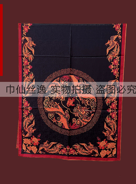双面双色龟裂纹老料香云纱花萝丝巾女士长款围巾披肩百搭妈妈红色