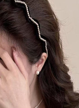 丝绒气质珠珠头饰精致时尚发箍女新款韩系百搭波浪头箍发饰女