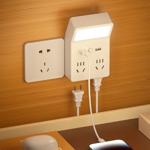 转换器插座插头三插带USB小夜灯多功能扩展一转二三四魔方多插位 - 图3