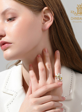 珐琅花朵戒指可调节轻奢小众闺蜜