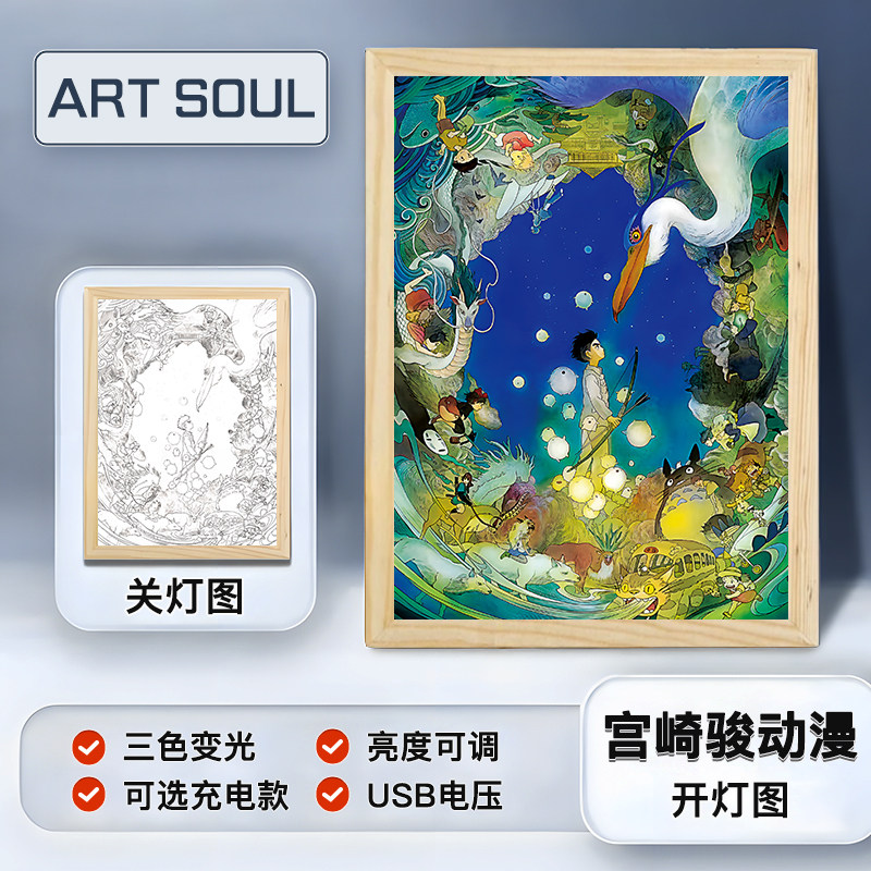 哈尔的移动城堡灯光画宫崎骏动漫龙猫幽灵公主周边相框摆台小夜灯