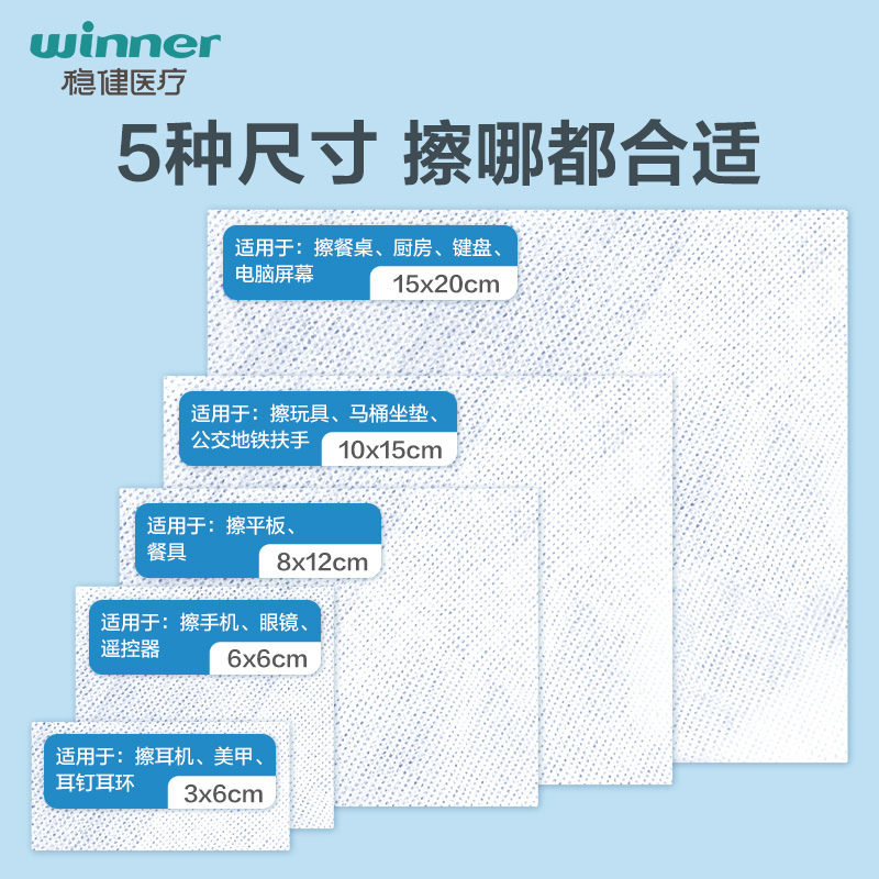 稳健医用酒精棉片100片一次性消毒片消毒棉贴擦手机屏幕清洁湿巾 - 图3