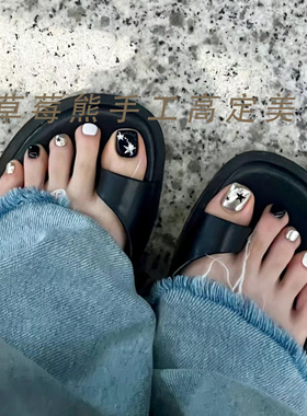 脚丫手工定制假指甲贴片成品金属波点脚指甲显白新娘孕妇穿戴美甲