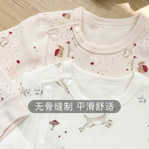 北欧婴儿无骨连体衣长袖爬服a类纯棉秋冬加厚开襟连身衣睡衣tsm - 图1