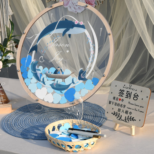 稻草兔兔结婚礼爱心木片签到抖音相框签名册名本创意个性圆形透明 - 图1