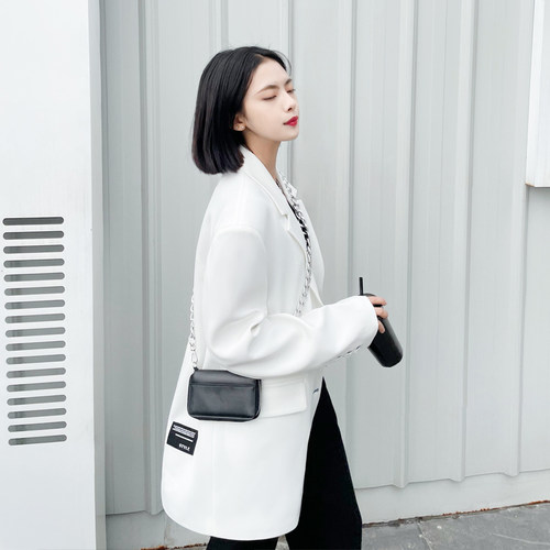 白色西装外套女春夏街头高级感宽松廓形上衣宽肩洋气炸街网红西服 - 图0