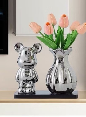 现代简约陶瓷电镀小熊花瓶摆件