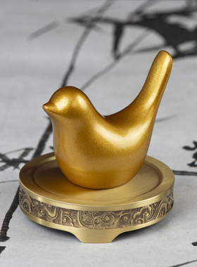 纯黄铜小鸟镇纸笔搁国画书法用品