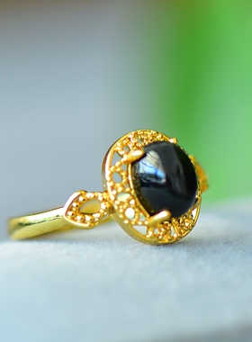 天然和田玉青玉戒指女蛋面戒指开口戒可调节圈口节日礼物