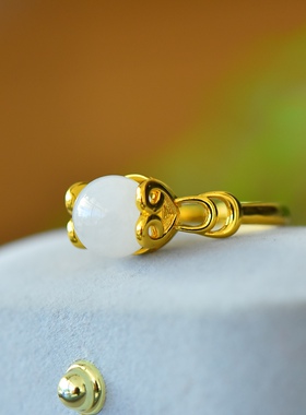 和田玉白玉沙金戒指女款镀黄金久不掉色宝石开口抖音网红仿金首饰