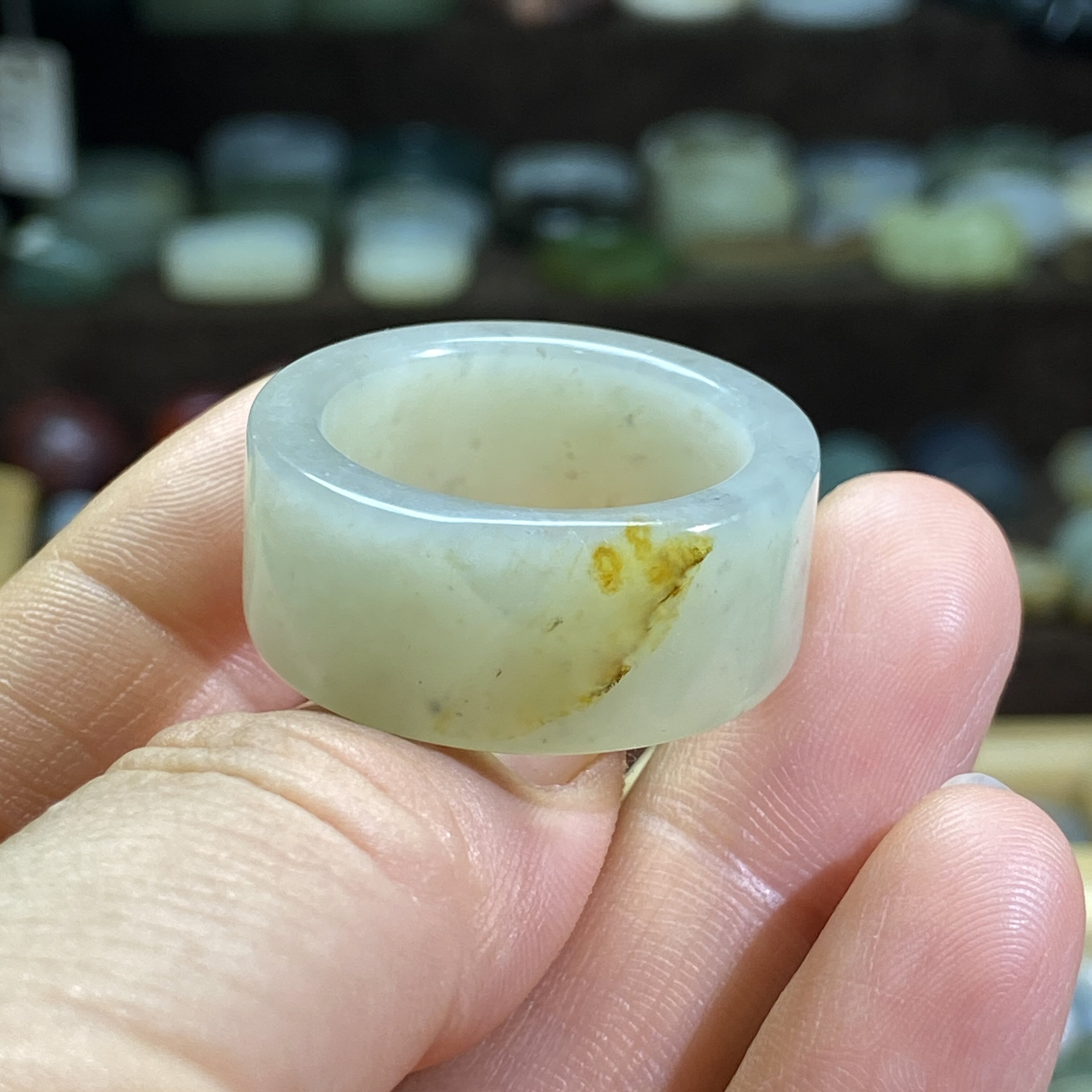 Hotan jade seed material sprinkled with gold pickup 21 straight cut ring ring large ring ring cultural play beads running circle pendant