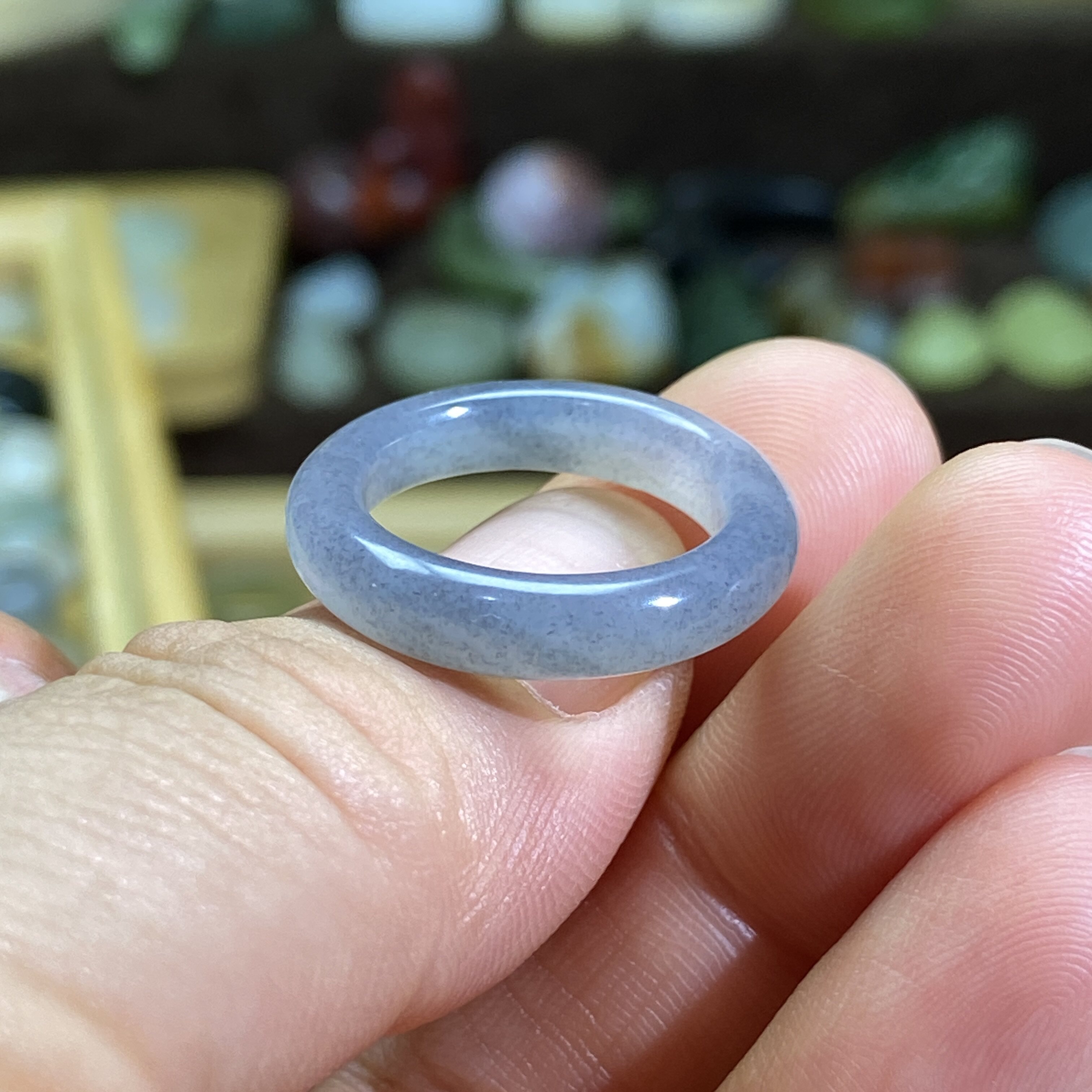 Hetian jade blue and white seed card 16 thin strips ring retro style ring circle cultural play beads running circle jade ring hanging ornament