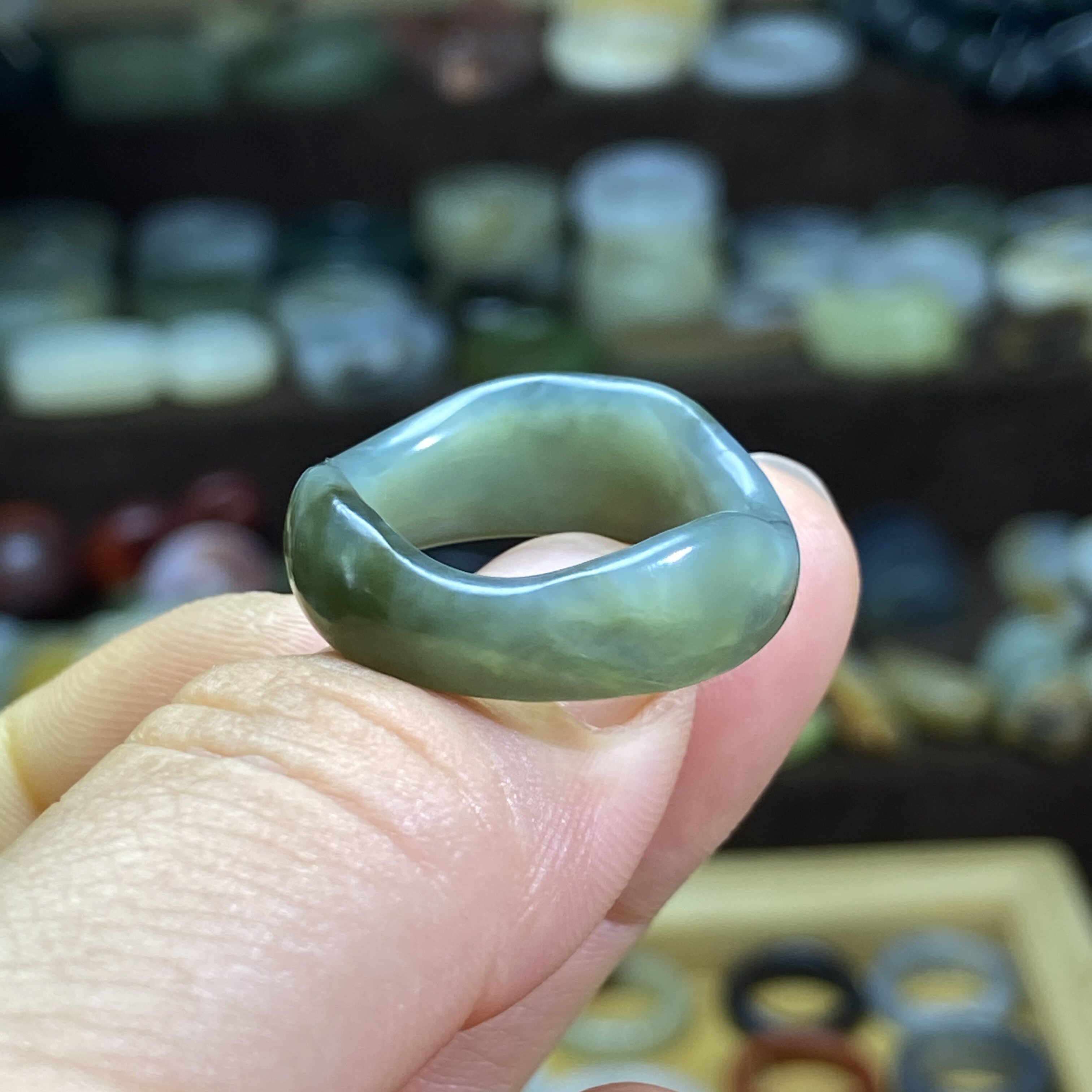 Hetian jade sapphire card 18-shaped ring retro style ring circle cultural play beads running circle clavicle chain jade ring pendant