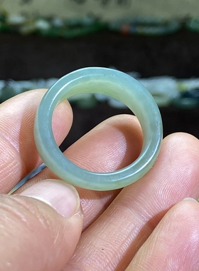 和田玉青玉籽料卡21满皮随型大圈口戒指复古风手串跑环戒圈挂饰