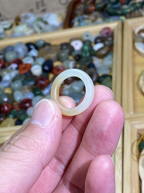 和田玉糖白玉卡16戒指半糖半白随型戒圈跑环古风玉环文玩珠串跑环