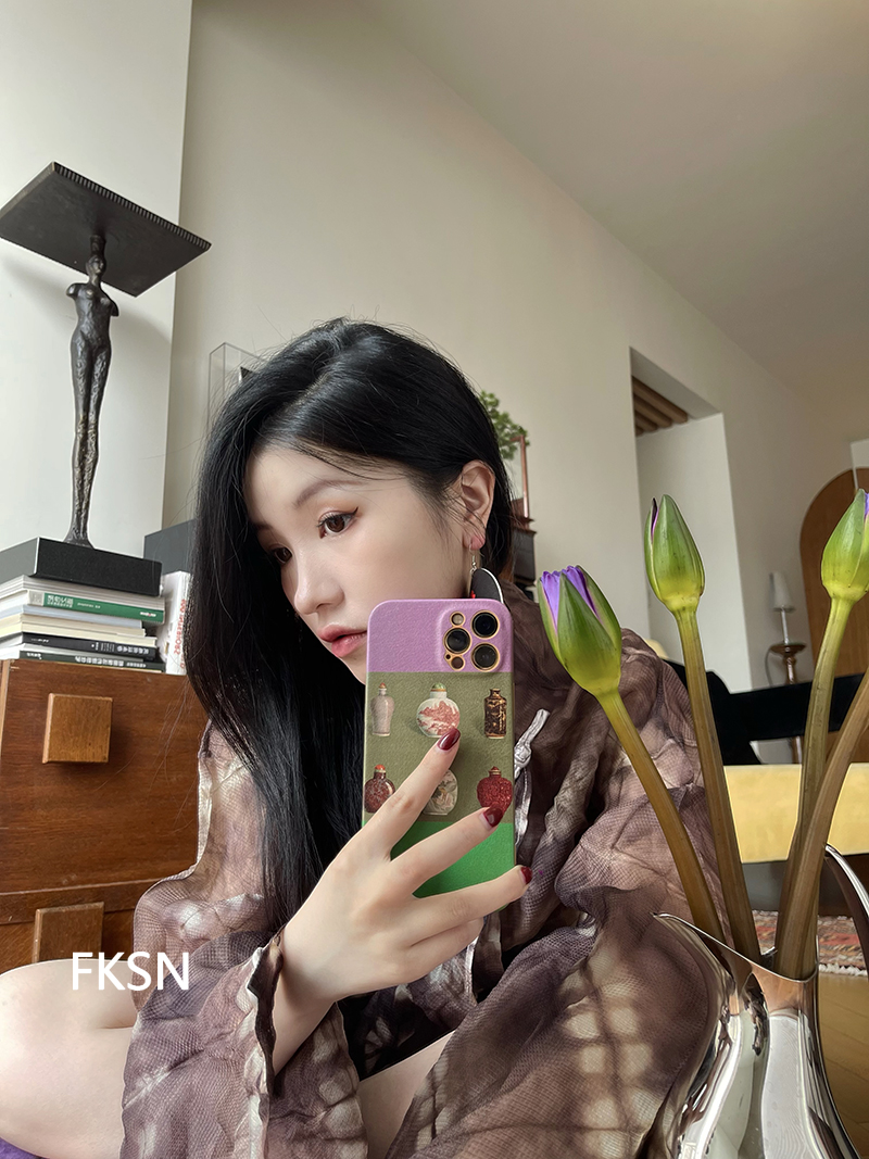 浮夸少女dayu原创新中式瓷器粉绿撞色设计iphone13艺术苹果手机壳 - 图0