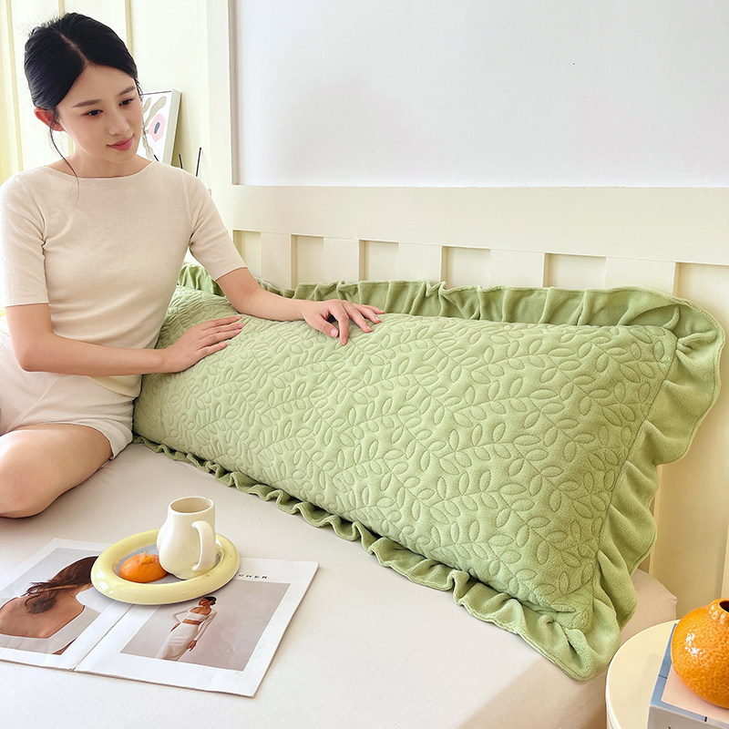 纯色风牛奶绒夹棉花边双人长枕套带长枕芯1.2米1.5m1.8长条枕头芯,淘宝优惠券,粉丝福利购,淘宝优惠卷