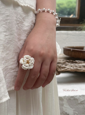 白色法式山茶花项链戒指