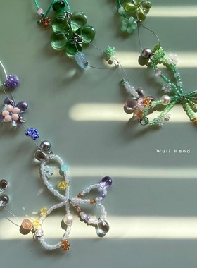 清透感氧气花朵蝴蝶结串珠项链